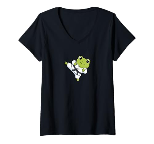 Damen Niedlicher Karate-Frosch, Chibi, Kampfsport-Humor T-Shirt mit V-Ausschnitt von Funny Martial Arts Cute Frogs Kids Karate