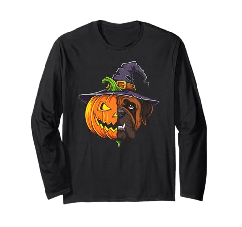 Mastiff Kürbis Jack O Laterne Halloween Kinder Herren Damen Langarmshirt von Funny Mastiff Dog Lovers Halloween Pumpkin Outfits