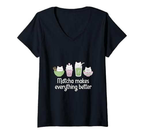 Damen Funny Matcha Makes Everything Better Matcha Latte Lovers T-Shirt mit V-Ausschnitt Damen Funny Matcha Makes Everything Better Matcha Latte Lovers T-Shirt mit V-Ausschnitt von Funny Matcha Green Tea Grüner Tee Lover Gifts