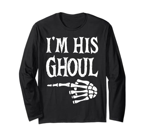 Im Her Boo Im His Ghoul Halloween Paar Passende Frauen Männer Langarmshirt von Funny Matching Couples Halloween Costume Skeleton