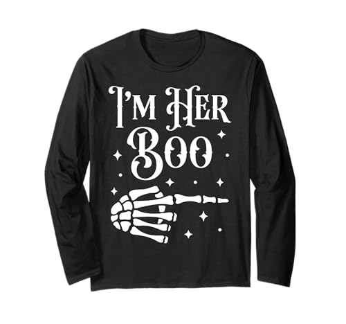 Im Her Boo Im His Ghoul Halloween Paar Passende Frauen Männer Langarmshirt von Funny Matching Couples Halloween Costume Skeleton