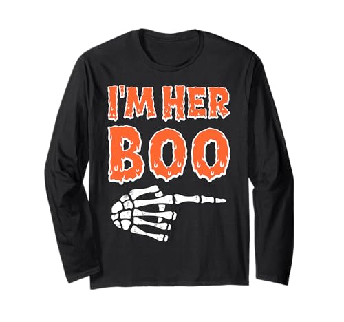 Im Her Boo Im His Ghoul Halloween Paar Passende Frauen Männer Langarmshirt von Funny Matching Couples Halloween Costume Skeleton