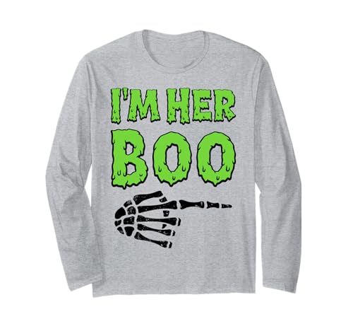 Im Her Boo Im His Ghoul Halloween Paar Passende Frauen Männer Langarmshirt von Funny Matching Couples Halloween Costume Skeleton