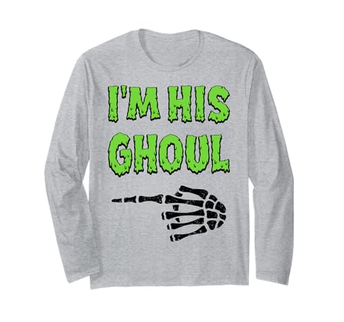 Im Her Boo Im His Ghoul Halloween Paar Passende Frauen Männer Langarmshirt von Funny Matching Couples Halloween Costume Skeleton