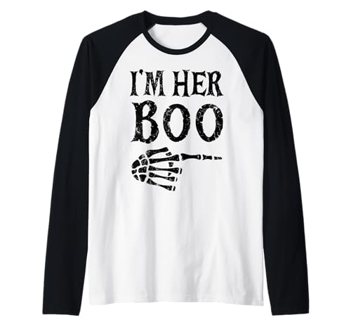 Im Her Boo Im His Ghoul Halloween Paar Passende Frauen Männer Raglan von Funny Matching Couples Halloween Costume Skeleton