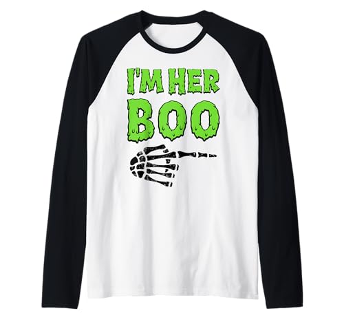 Im Her Boo Im His Ghoul Halloween Paar Passende Frauen Männer Raglan von Funny Matching Couples Halloween Costume Skeleton