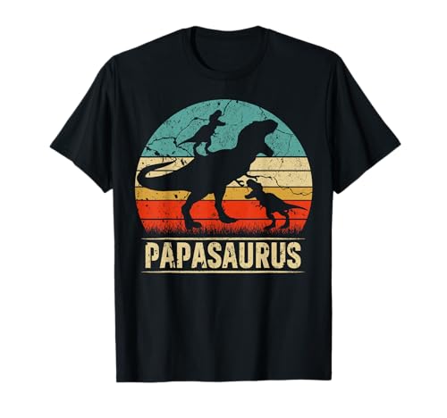 Papa Dinosaurier T Rex Papasaurus 2 Kinder Familie Matching T-Shirt von Funny Matching Family Saurus T Rex