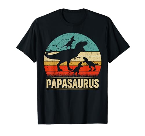 Papa Dinosaurier T Rex Papasaurus 3 Kinder Familie Matching T-Shirt Papa Dinosaurier T Rex Papasaurus 3 Kinder Familie Matching T-Shirt von Funny Matching Family Saurus T Rex