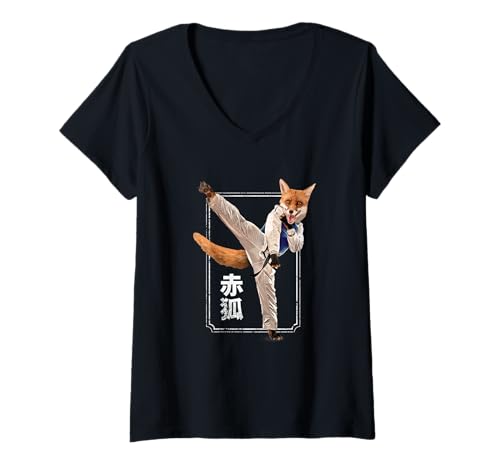 Damen Red Fox Martial Arts Karatekämpfer T-Shirt mit V-Ausschnitt Damen Red Fox Martial Arts Karatekämpfer T-Shirt mit V-Ausschnitt von Funny Material Arts Warrior