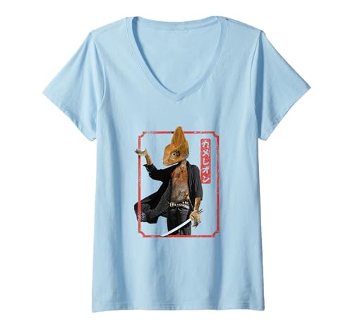 Damen Samurai Chamäleon Krieger T-Shirt mit V-Ausschnitt Damen Samurai Chamäleon Krieger T-Shirt mit V-Ausschnitt von Funny Material Arts Warrior