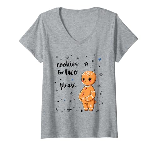 Damen Christmas Cookies for Two Please Xmas Schwangerschaftsankündigung T-Shirt mit V-Ausschnitt Damen Christmas Cookies for Two Please Xmas Schwangerschaftsankündigung T-Shirt mit V-Ausschnitt von Funny Maternity Christmas Pregnancy Announcement