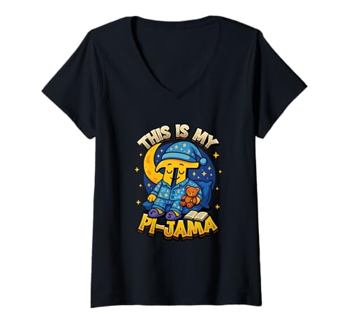 Damen Pi Pyjama Mathematik Schlafshirt Schule This is My Pi-Jama T-Shirt mit V-Ausschnitt Damen Pi Pyjama Mathematik Schlafshirt Schule This is My Pi-Jama T-Shirt mit V-Ausschnitt von Funny Math Lover Pajama Designs