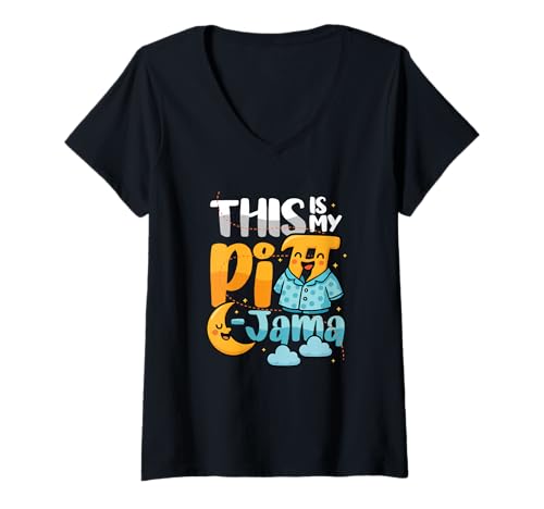 Damen Pi Pyjama Mathematik Schlafshirt Schule This is My Pi-Jama T-Shirt mit V-Ausschnitt von Funny Math Lover Pajama Designs