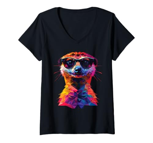 Damen Meerkat Dad Mom Cool Sonnenbrille – Erdmännchen T-Shirt mit V-Ausschnitt Damen Meerkat Dad Mom Cool Sonnenbrille – Erdmännchen T-Shirt mit V-Ausschnitt von Funny Meerkat Gift for Men, Women, Dad & Mom