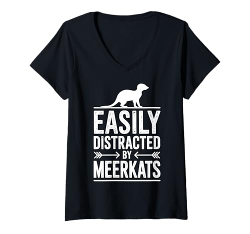 Damen Abgelenkt von Erdmännchen, lustiges Erdmännchen T-Shirt mit V-Ausschnitt Damen Abgelenkt von Erdmännchen, lustiges Erdmännchen T-Shirt mit V-Ausschnitt von Funny Meerkats Cool Meerkat Design