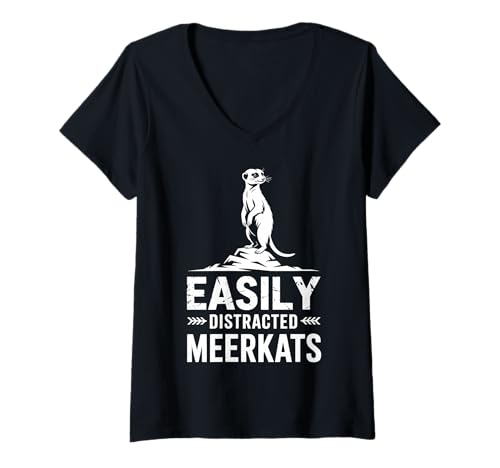Damen Abgelenkt von Erdmännchen, lustiges Erdmännchen T-Shirt mit V-Ausschnitt Damen Abgelenkt von Erdmännchen, lustiges Erdmännchen T-Shirt mit V-Ausschnitt von Funny Meerkats Cool Meerkat Designs