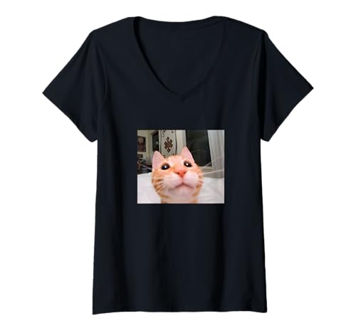 Damen Lustige Frontkamera Kätzchen Selfie Katze Meme T-Shirt mit V-Ausschnitt Damen Lustige Frontkamera Kätzchen Selfie Katze Meme T-Shirt mit V-Ausschnitt von Funny Meme Apparel Gifts