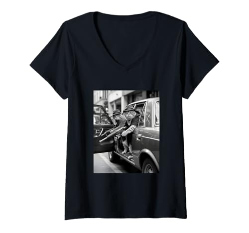 Damen Lustige Mafia Street Gangster Cats Meme T-Shirt mit V-Ausschnitt Damen Lustige Mafia Street Gangster Cats Meme T-Shirt mit V-Ausschnitt von Funny Meme Apparel Gifts