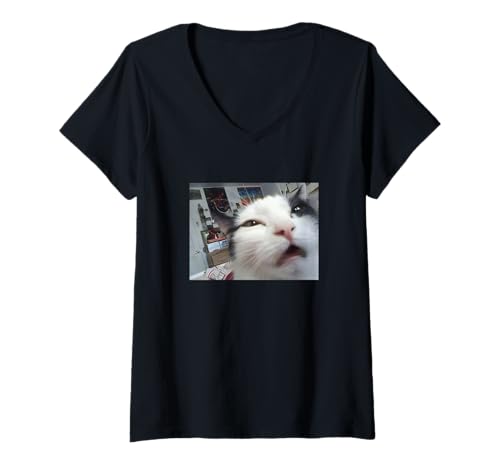 Damen Lustige Selfie-Katzen-Frontkamera, Kätzchen-Meme T-Shirt mit V-Ausschnitt Damen Lustige Selfie-Katzen-Frontkamera, Kätzchen-Meme T-Shirt mit V-Ausschnitt von Funny Meme Apparel Gifts