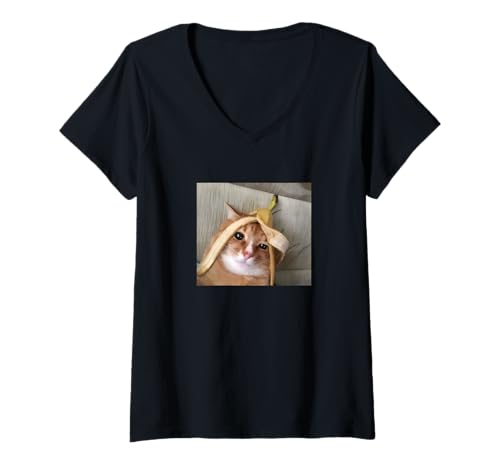 Damen Lustiges Katzen-Bananenkopf, gelangweilt T-Shirt mit V-Ausschnitt Damen Lustiges Katzen-Bananenkopf, gelangweilt T-Shirt mit V-Ausschnitt von Funny Meme Apparel Gifts