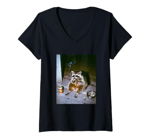 Damen Lustiges rauchendes Waschbär-Meme T-Shirt mit V-Ausschnitt Damen Lustiges rauchendes Waschbär-Meme T-Shirt mit V-Ausschnitt von Funny Meme Apparel Gifts