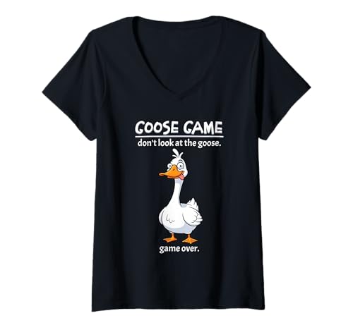 Damen Goose Game Schau dir das Goose Game Over Funny Nicht an T-Shirt mit V-Ausschnitt Damen Goose Game Schau dir das Goose Game Over Funny Nicht an T-Shirt mit V-Ausschnitt von Funny Meme Apparel Outfits Kids Adults
