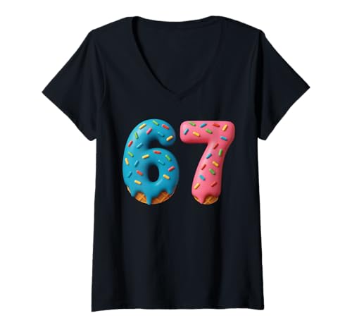 Damen Six Seven 6 7 Lustiger Meme-Internet-Witz Viral Ice Cream Drip T-Shirt mit V-Ausschnitt Damen Six Seven 6 7 Lustiger Meme-Internet-Witz Viral Ice Cream Drip T-Shirt mit V-Ausschnitt von Funny Meme Drip
