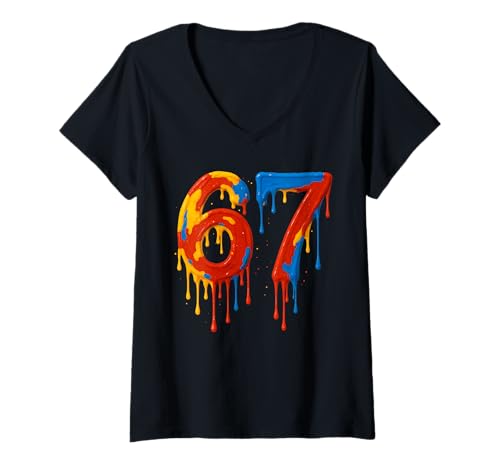 Damen Fun Six Seven 6 7 Meme Design 6 7 T-Shirt mit V-Ausschnitt von Funny Meme Saying 6 7 for Men Women Kids