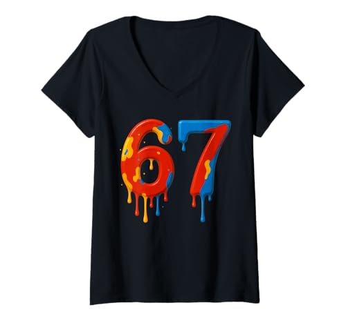 Damen Fun Six Seven 6 7 Meme Design 6 7 T-Shirt mit V-Ausschnitt von Funny Meme Saying 6 7 for Men Women Kids