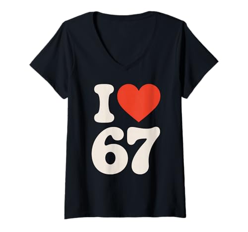 Damen Classic 67 Meme - ICH Liebe SIX Seven T-Shirt mit V-Ausschnitt Damen Classic 67 Meme - ICH Liebe SIX Seven T-Shirt mit V-Ausschnitt von Funny Meme Slang Basket