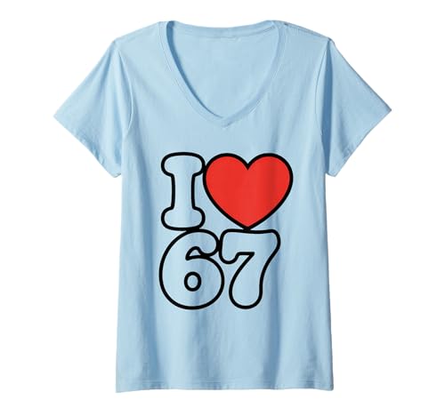 Damen Klassisch ICH Liebe SIX Seven T-Shirt mit V-Ausschnitt Damen Klassisch ICH Liebe SIX Seven T-Shirt mit V-Ausschnitt von Funny Meme Slang Basket