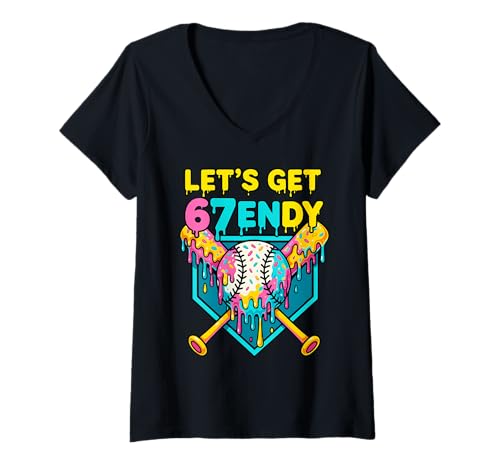 Damen Let's Get 6 7 Sendy Six Seven 7endy Baseball Drip Meme Lustig T-Shirt mit V-Ausschnitt Damen Let's Get 6 7 Sendy Six Seven 7endy Baseball Drip Meme Lustig T-Shirt mit V-Ausschnitt von Funny Memes & Internet Slang