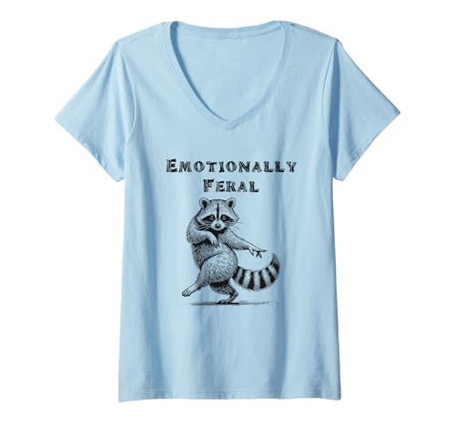 Damen Emotional Feral Waschbär Lustiges Tanztier T-Shirt mit V-Ausschnitt von Funny Mental Health