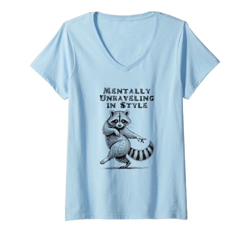 Damen Geistig entwirrend mit Stil Waschbär Lustiges Tanztier T-Shirt mit V-Ausschnitt von Funny Mental Health