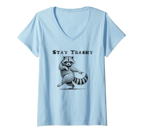 Damen Stay Trashy Waschbär Lustiges Tanztier T-Shirt mit V-Ausschnitt Damen Stay Trashy Waschbär Lustiges Tanztier T-Shirt mit V-Ausschnitt von Funny Mental Health