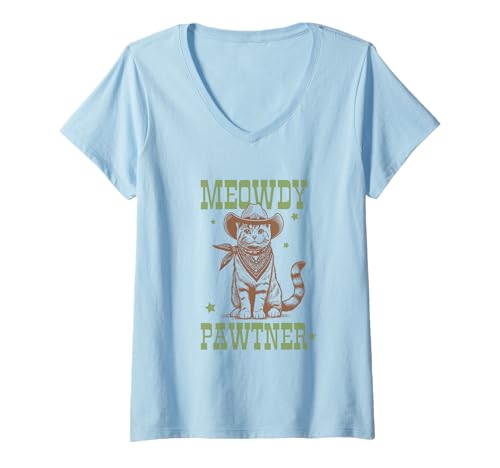 Damen Meowdy Partner Cowboy T-Shirt mit V-Ausschnitt Damen Meowdy Partner Cowboy T-Shirt mit V-Ausschnitt von Funny Meowdy Partner cat