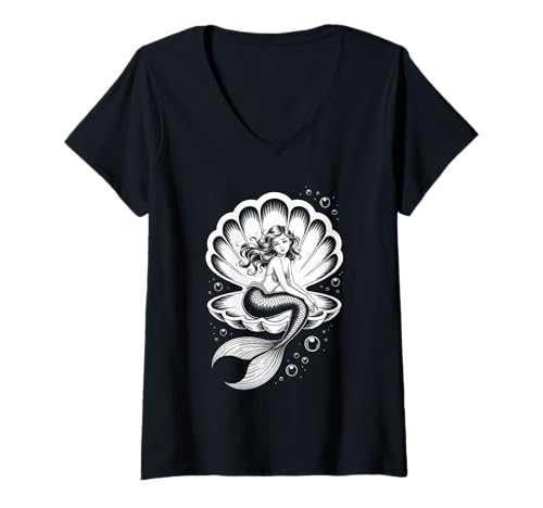 Damen Meerjungfrau Muschel Entspannende Ozean Meerjungfrau Erwachsene Damen Mädchen T-Shirt mit V-Ausschnitt Damen Meerjungfrau Muschel Entspannende Ozean Meerjungfrau Erwachsene Damen Mädchen T-Shirt mit V-Ausschnitt von Funny Mermaid Clothes Women Adult and Teens Girls