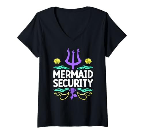 Damen Meerjungfrau Security Protection Squad Meerjungfrau Security Kostüm T-Shirt mit V-Ausschnitt Damen Meerjungfrau Security Protection Squad Meerjungfrau Security Kostüm T-Shirt mit V-Ausschnitt von Funny Mermaid Security Costume