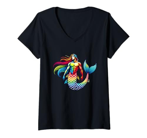 Damen Männliche Meerjungfrau T-Shirt mit V-Ausschnitt Damen Männliche Meerjungfrau T-Shirt mit V-Ausschnitt von Funny Mermaids