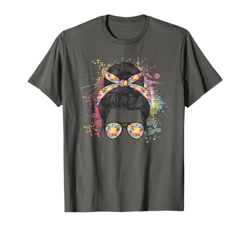 Messy Bun Tie Dye Mama Leben Mutter Frauen T-Shirt von Funny Messy Bun Women's Watercolor Apparel