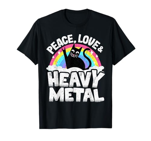 Peace Love & Heavy Metal Cat Kinder Punk Band Metall Regenbogen T-Shirt Peace Love & Heavy Metal Cat Kinder Punk Band Metall Regenbogen T-Shirt von Funny Metalheads & Death Metal Gifts For Men Women