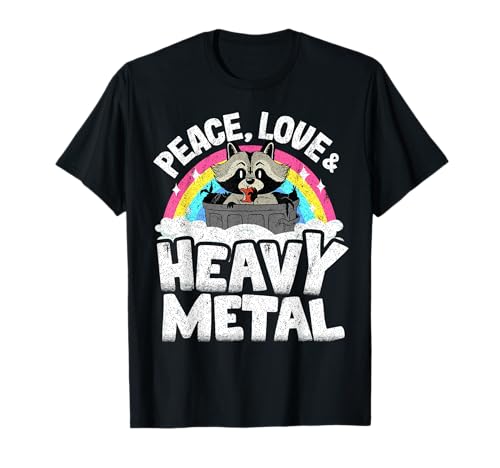 Peace Love & Heavy Metal Raccoon Kinder Band Metall Regenbogen T-Shirt Peace Love & Heavy Metal Raccoon Kinder Band Metall Regenbogen T-Shirt von Funny Metalheads & Death Metal Gifts For Men Women