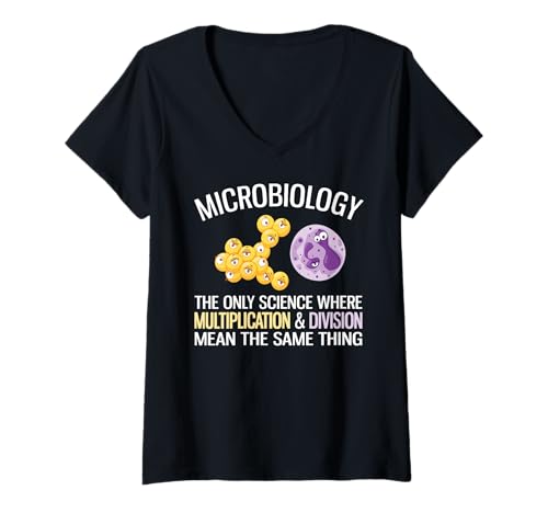 Damen Mikrobiologie, wo Multiplikation und Division dasselbe bedeuten T-Shirt mit V-Ausschnitt Damen Mikrobiologie, wo Multiplikation und Division dasselbe bedeuten T-Shirt mit V-Ausschnitt von Funny Microbiology Apparel for Microbiologists
