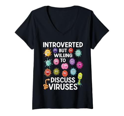 Damen Introvertiert, Aber bereit, Viren zu diskutieren T-Shirt mit V-Ausschnitt Damen Introvertiert, Aber bereit, Viren zu diskutieren T-Shirt mit V-Ausschnitt von Funny Microbiology Apparel for Virologists
