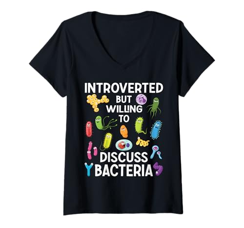 Damen Introvertiert, Aber bereit, Bakterien zu diskutieren T-Shirt mit V-Ausschnitt Damen Introvertiert, Aber bereit, Bakterien zu diskutieren T-Shirt mit V-Ausschnitt von Funny Microbiology Gifts for Microbiologists