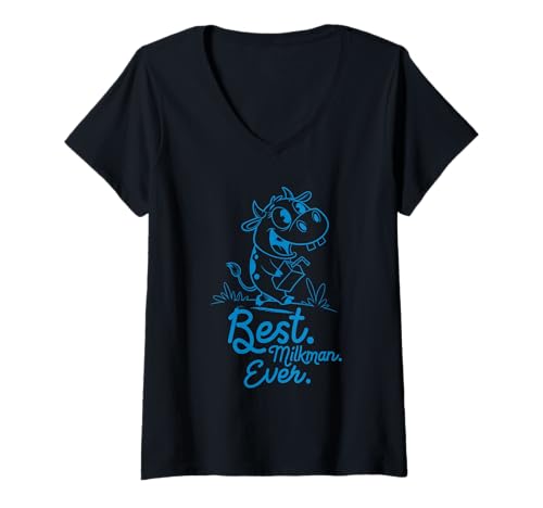 Damen Am besten. Milchmann. Jemals T-Shirt mit V-Ausschnitt von Funny Milkman Worker Profession Costumes