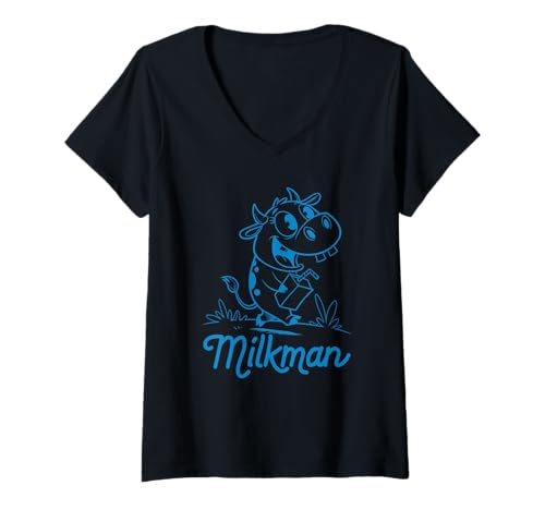 Damen Milchmann T-Shirt mit V-Ausschnitt von Funny Milkman Worker Profession Costumes