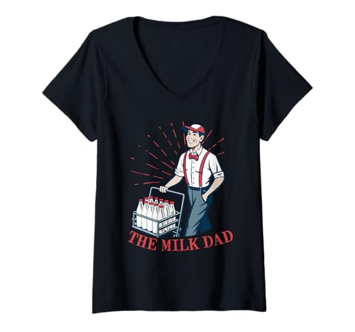Damen Lustiger Milk Man Humor-Witz I The Milk Dad T-Shirt mit V-Ausschnitt Damen Lustiger Milk Man Humor-Witz I The Milk Dad T-Shirt mit V-Ausschnitt von Funny Milkman Worker Profession Dad Father