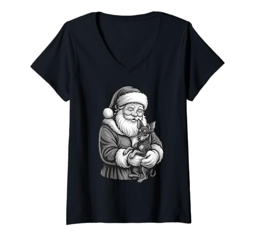 Damen Miniatur Pinscher Weihnachtsmann Weihnachten Hundeliebhaber T-Shirt mit V-Ausschnitt Damen Miniatur Pinscher Weihnachtsmann Weihnachten Hundeliebhaber T-Shirt mit V-Ausschnitt von Funny Min Pin Holiday Dog Designs