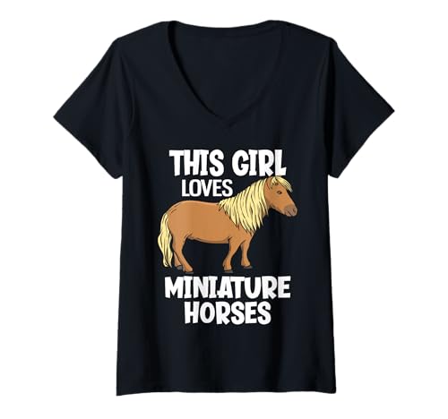 Damen Dieses Mädchen liebt Miniaturpferde T-Shirt mit V-Ausschnitt von Funny Mini Horse Gifts for Miniature Horse Moms
